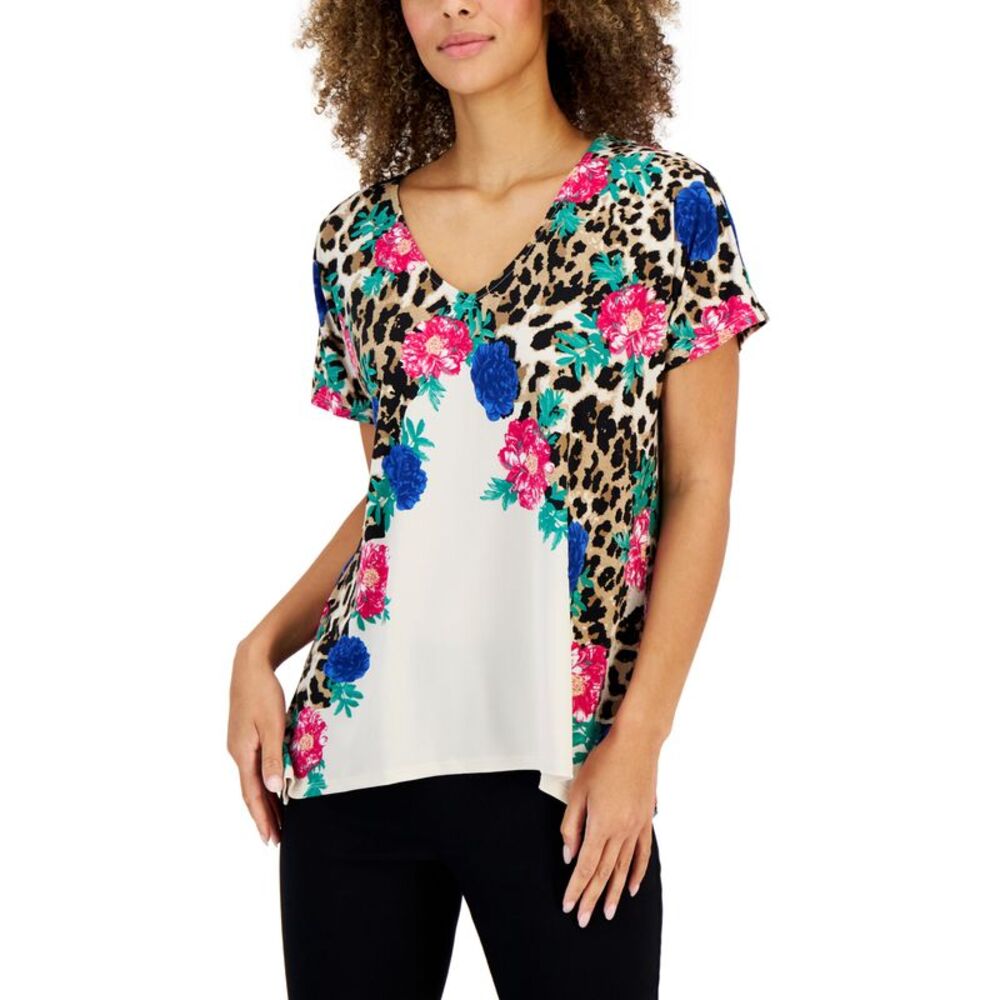 JM Collection Womens Arching Garden Short Sleeve Tunic